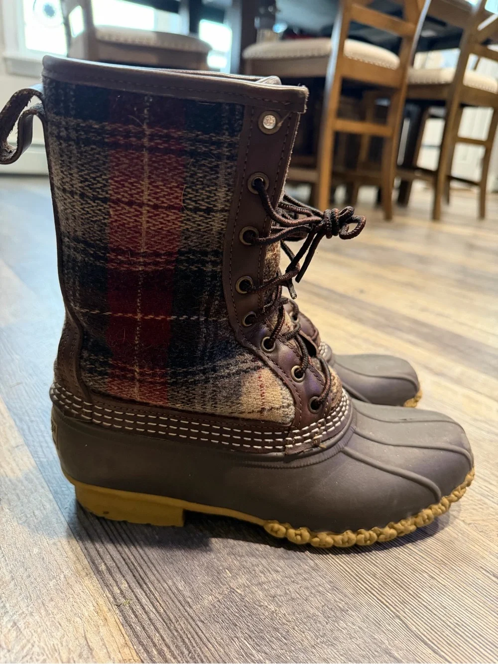 L.L. Bean Women's Plaid Brown Duck Boots